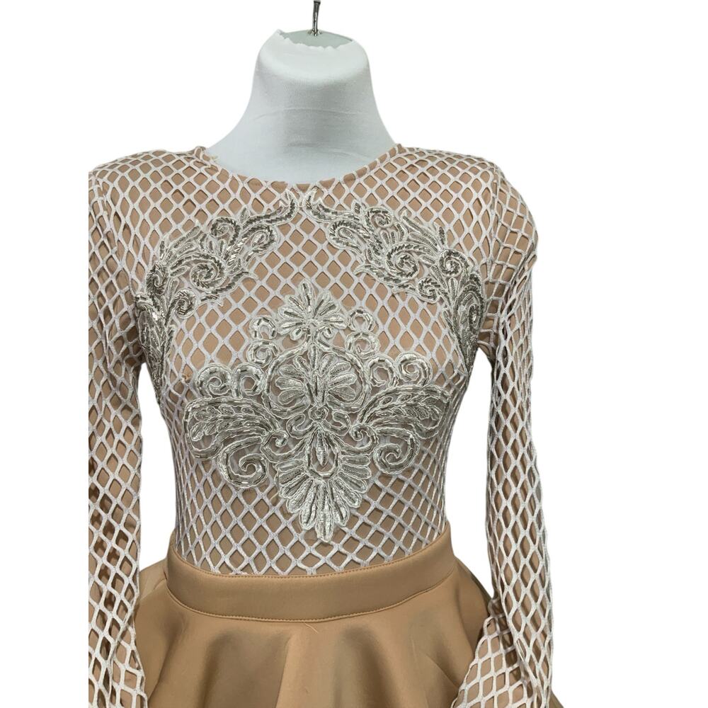 NUDE APPLIQUE DETAIL RUFFLE TIERED SKATER DRESS NWT SIZE 0 - Picture 6 of 14
